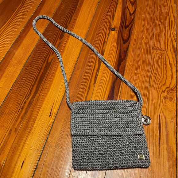 The Sak crossbody purse gray silver sparkle flap bag zipper closure wicker - Picture 1 of 8